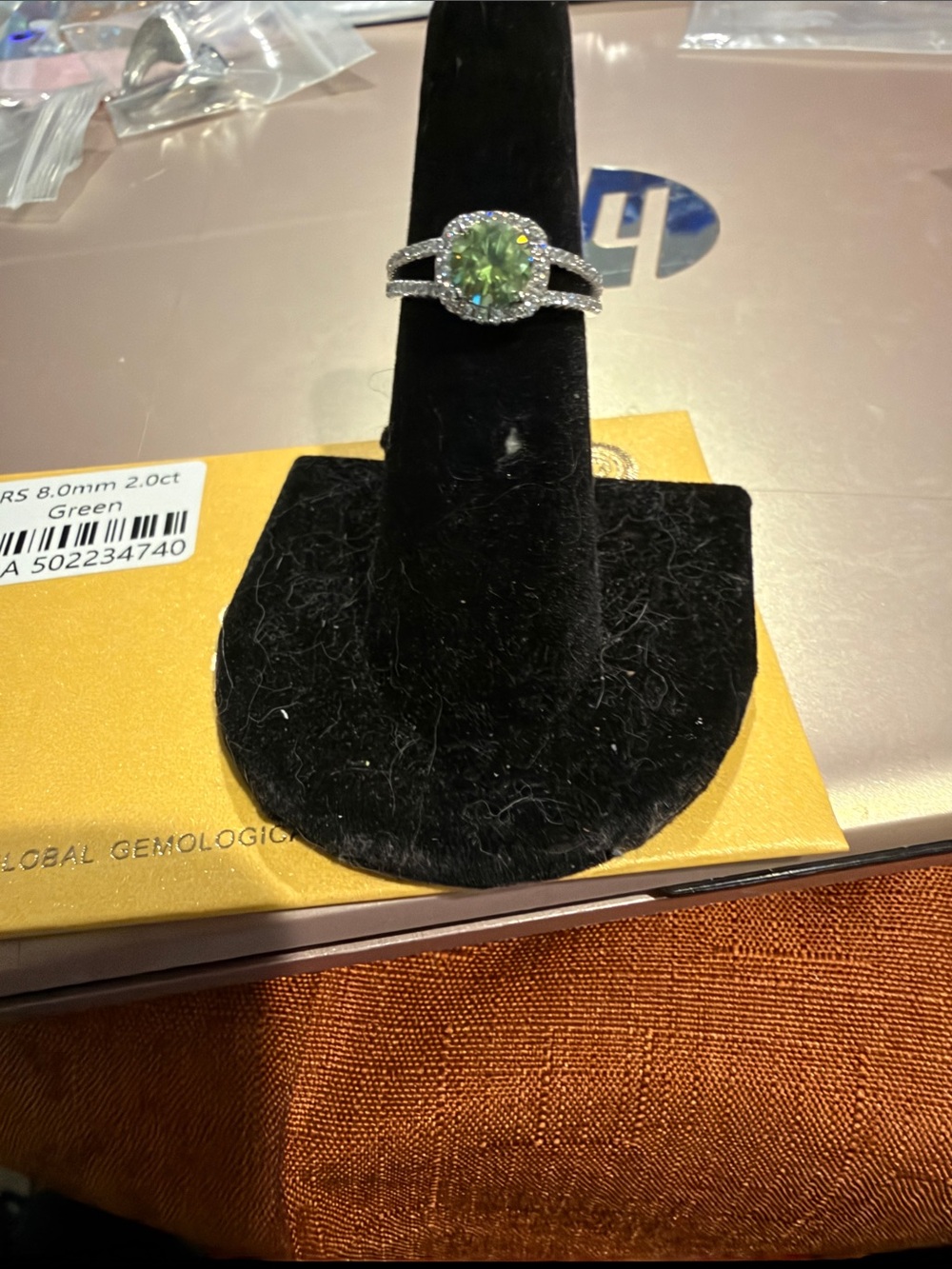 Green Halo Split-Shank Cocktail Ring - Brand Unspecified